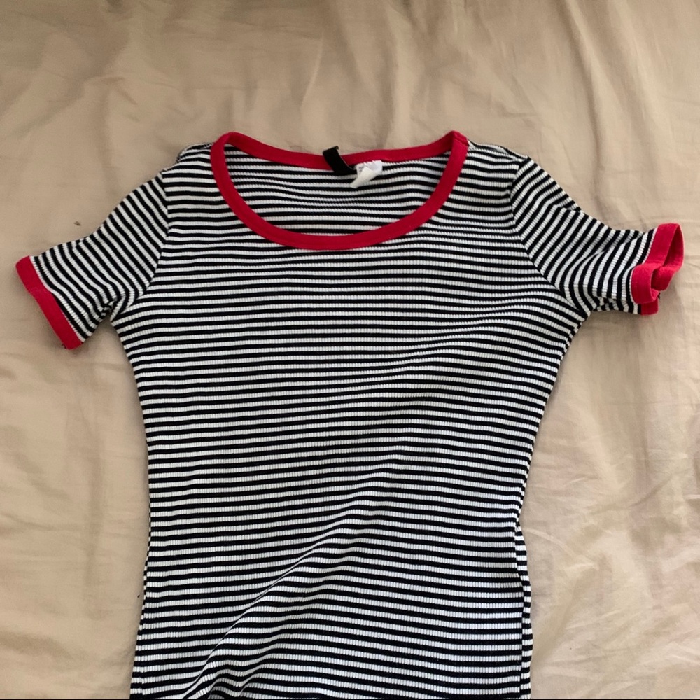 super cute striped H&M shirt with red accent